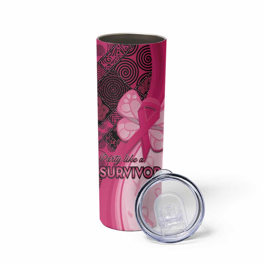 Breast Cancer Awareness Skinny Tumbler Party Like A Survivor - Pink African Pattern - Wonder Print Shop