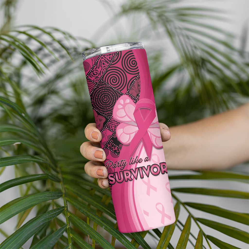 Breast Cancer Awareness Skinny Tumbler Party Like A Survivor - Pink African Pattern - Wonder Print Shop