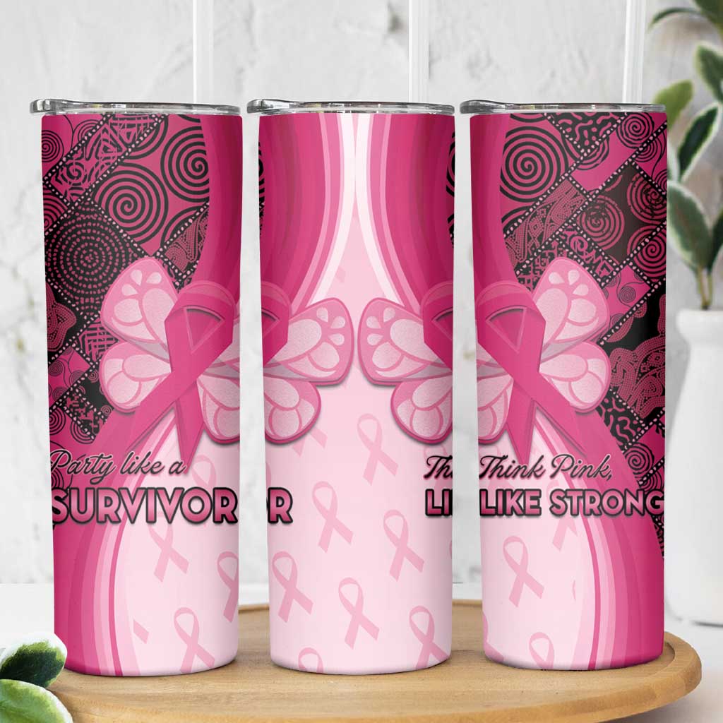 Breast Cancer Awareness Skinny Tumbler Party Like A Survivor - Pink African Pattern - Wonder Print Shop
