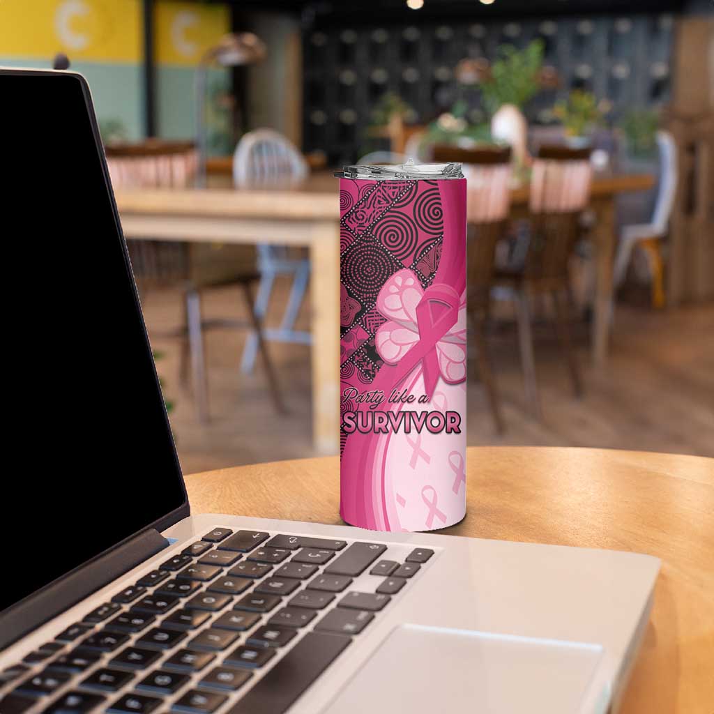 Breast Cancer Awareness Skinny Tumbler Party Like A Survivor - Pink African Pattern - Wonder Print Shop