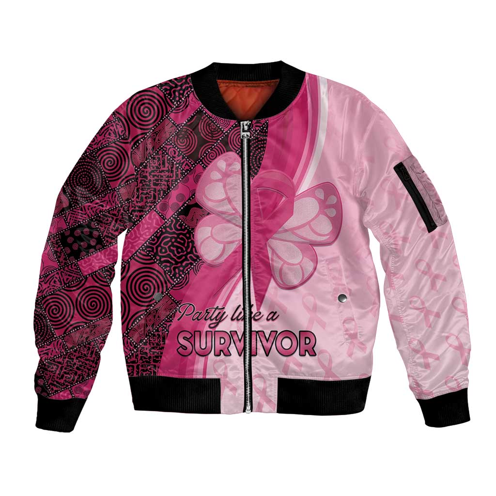 Breast Cancer Awareness Sleeve Zip Bomber Jacket Party Like A Survivor - Pink African Pattern - Wonder Print Shop