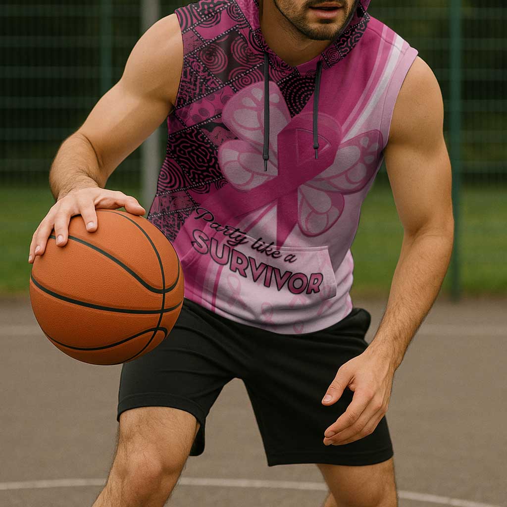 Breast Cancer Awareness Sleeveless Hoodie Party Like A Survivor - Pink African Pattern - Wonder Print Shop