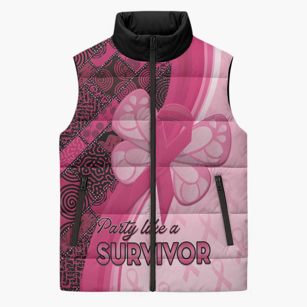 Breast Cancer Awareness Sleeveless Puffer Jacket Party Like A Survivor - Pink African Pattern - Wonder Print Shop