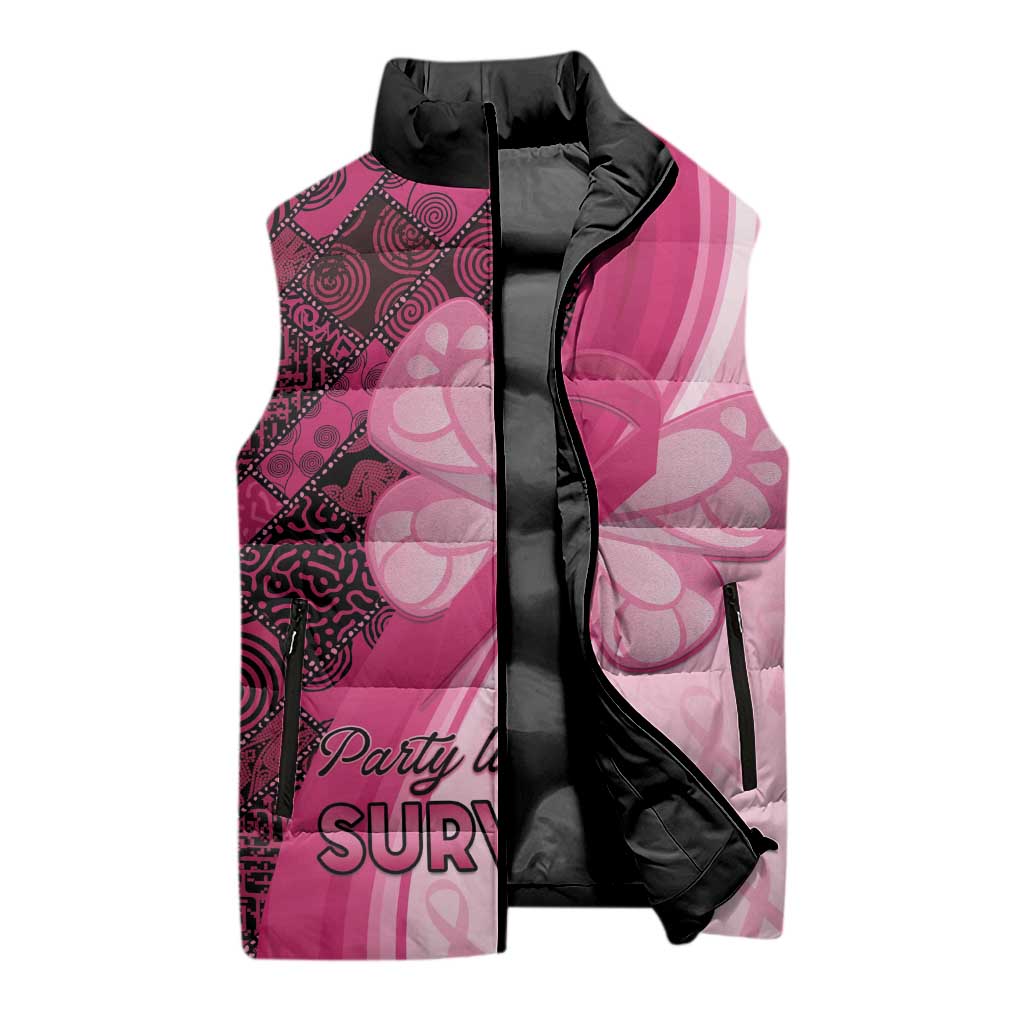 Breast Cancer Awareness Sleeveless Puffer Jacket Party Like A Survivor - Pink African Pattern - Wonder Print Shop
