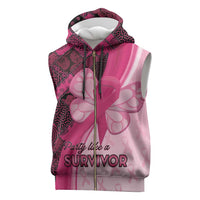 Breast Cancer Awareness Sleeveless Zip Hoodie Party Like A Survivor - Pink African Pattern - Wonder Print Shop