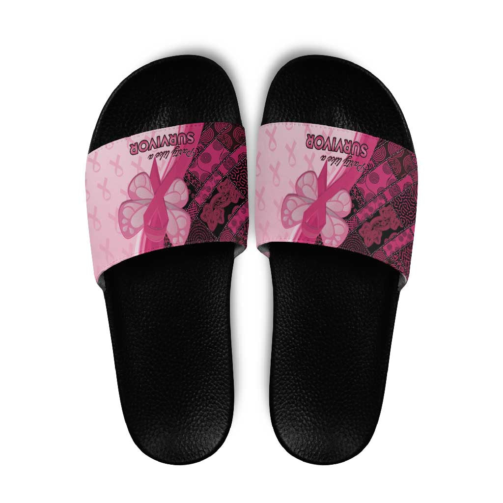 Breast Cancer Awareness Slide Sandals Party Like A Survivor - Pink African Pattern - Wonder Print Shop