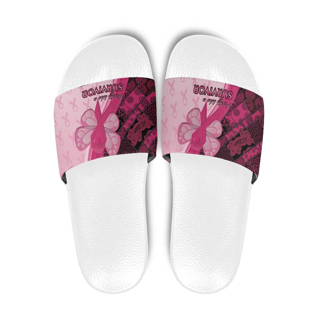 Breast Cancer Awareness Slide Sandals Party Like A Survivor - Pink African Pattern - Wonder Print Shop