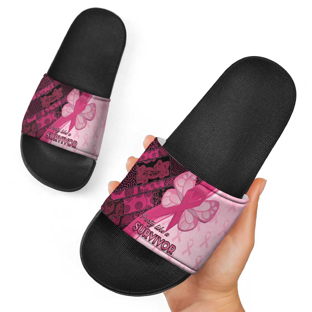 Breast Cancer Awareness Slide Sandals Party Like A Survivor - Pink African Pattern - Wonder Print Shop