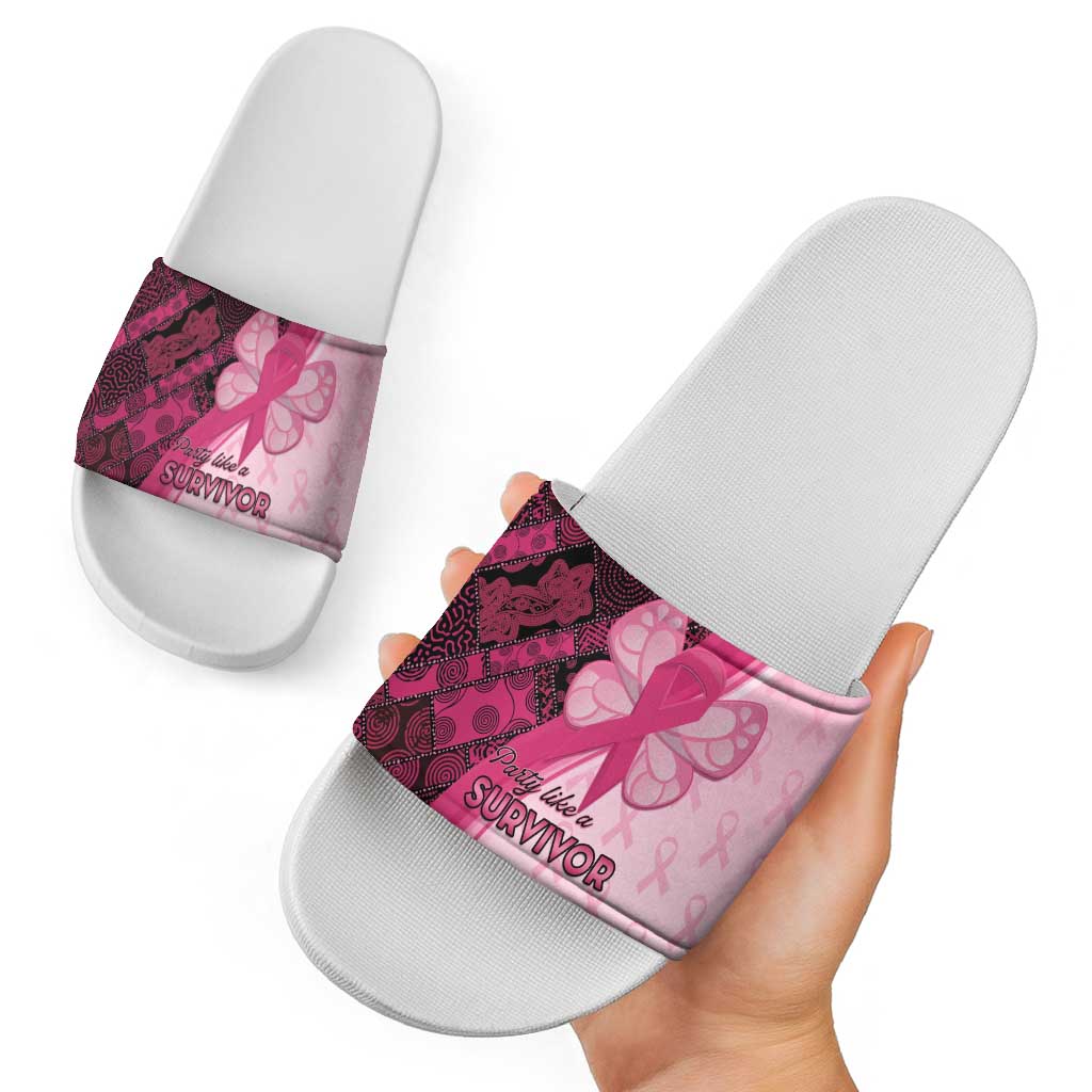 Breast Cancer Awareness Slide Sandals Party Like A Survivor - Pink African Pattern - Wonder Print Shop