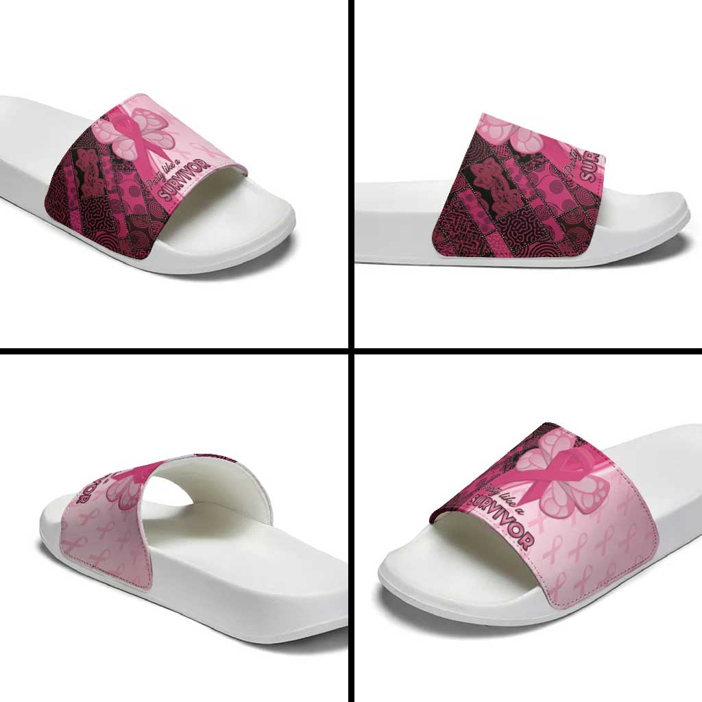 Breast Cancer Awareness Slide Sandals Party Like A Survivor - Pink African Pattern - Wonder Print Shop