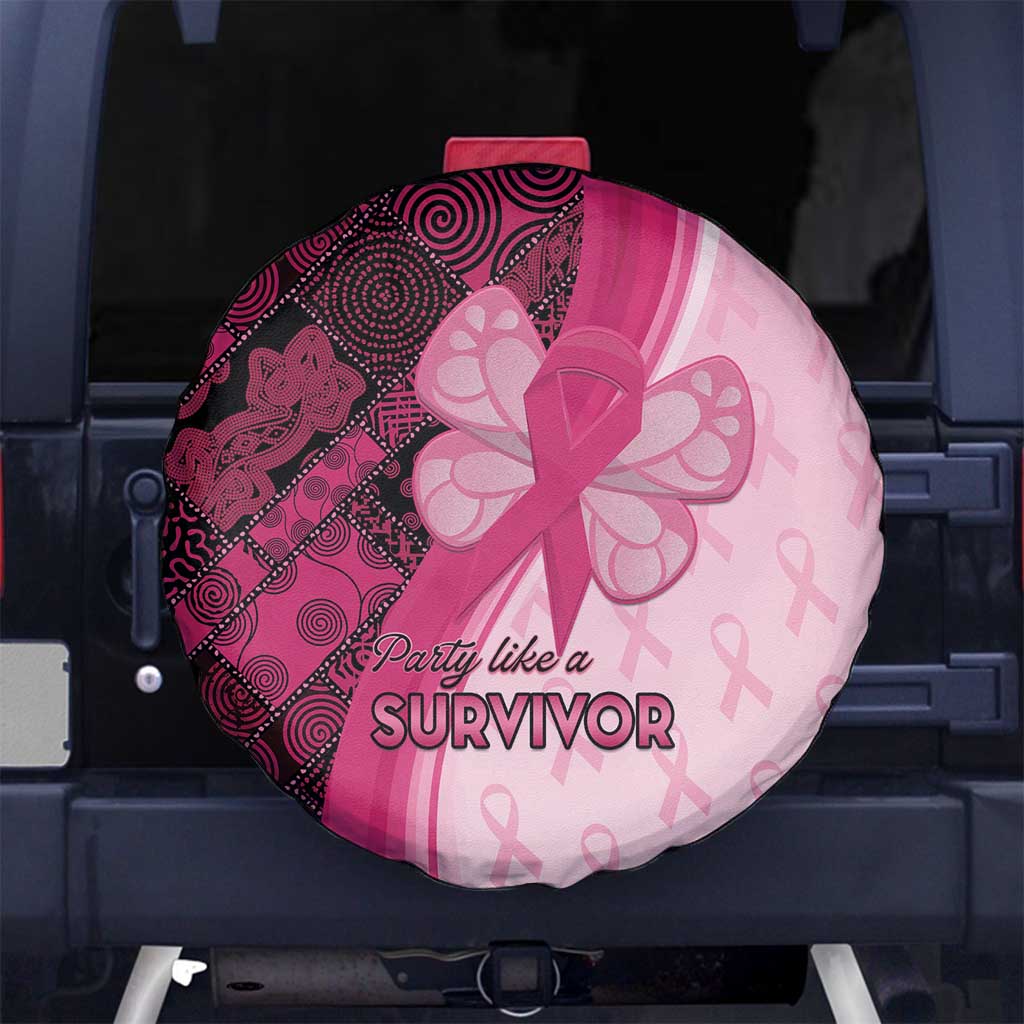 Breast Cancer Awareness Spare Tire Cover Party Like A Survivor - Pink African Pattern - Wonder Print Shop