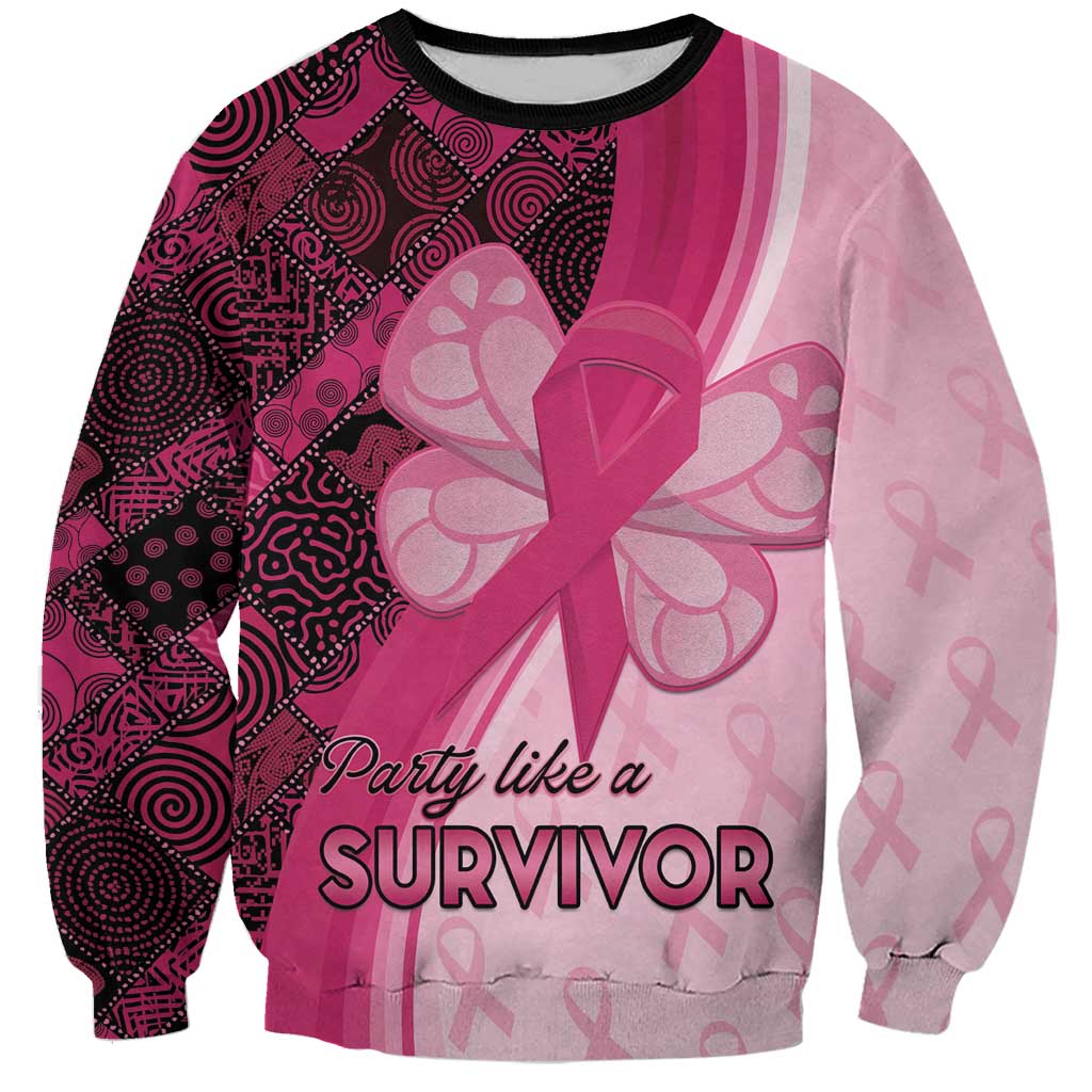 Breast Cancer Awareness Sweatshirt Party Like A Survivor - Pink African Pattern - Wonder Print Shop