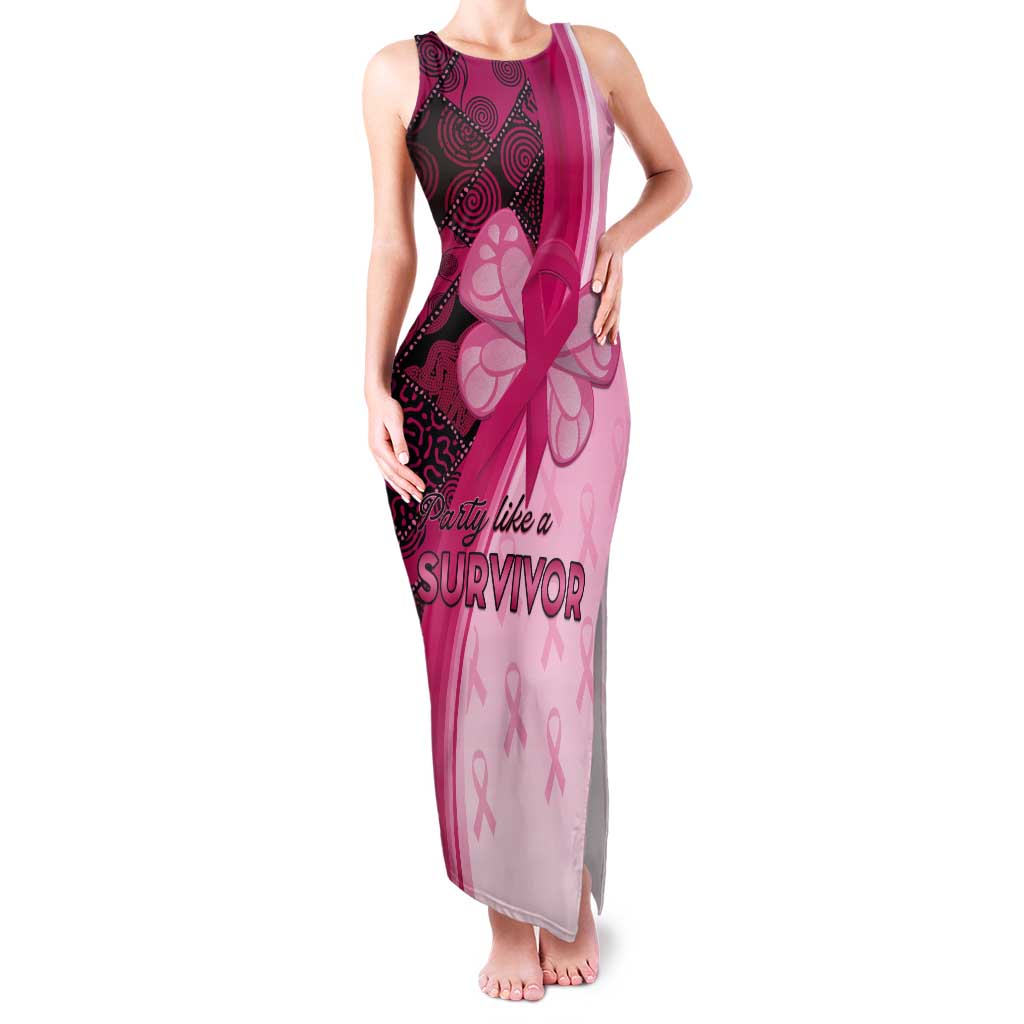 Breast Cancer Awareness Tank Maxi Dress Party Like A Survivor - Pink African Pattern - Wonder Print Shop