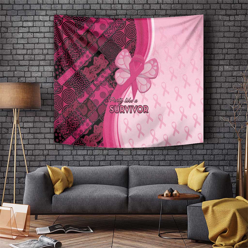 Breast Cancer Awareness Tapestry Party Like A Survivor - Pink African Pattern - Wonder Print Shop