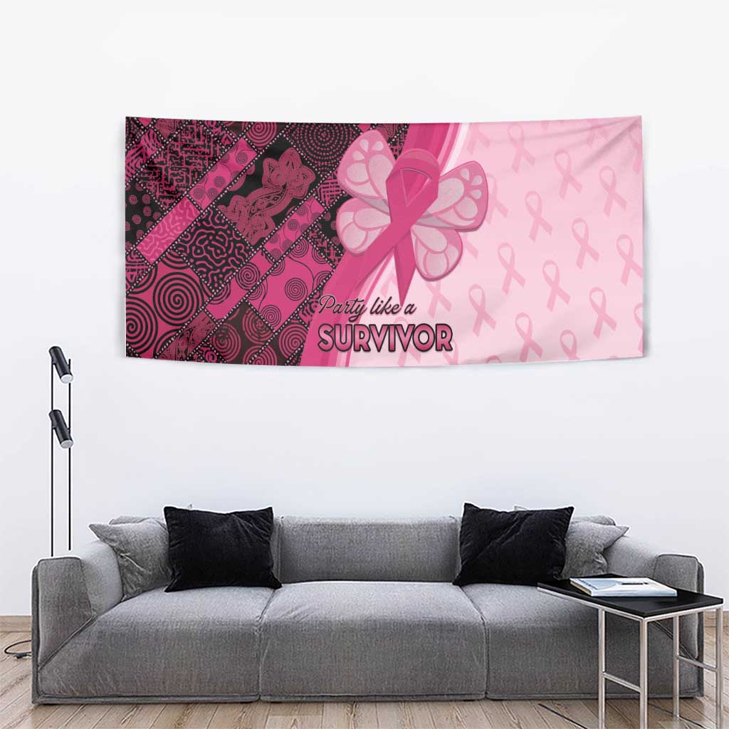 Breast Cancer Awareness Tapestry Party Like A Survivor - Pink African Pattern - Wonder Print Shop