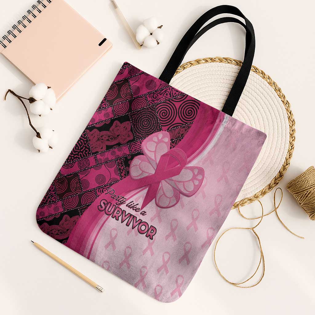Breast Cancer Awareness Tote Bag Party Like A Survivor - Pink African Pattern - Wonder Print Shop
