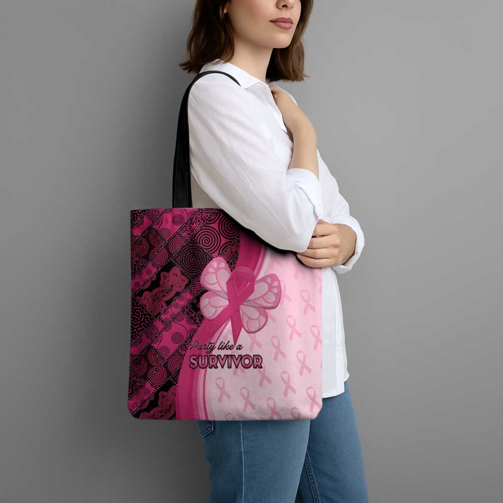 Breast Cancer Awareness Tote Bag Party Like A Survivor - Pink African Pattern - Wonder Print Shop