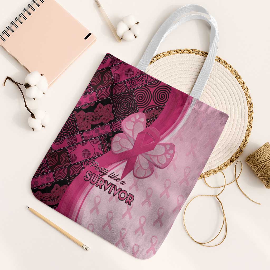 Breast Cancer Awareness Tote Bag Party Like A Survivor - Pink African Pattern - Wonder Print Shop