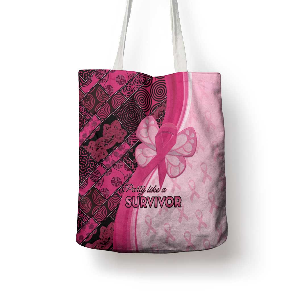 Breast Cancer Awareness Tote Bag Party Like A Survivor - Pink African Pattern - Wonder Print Shop