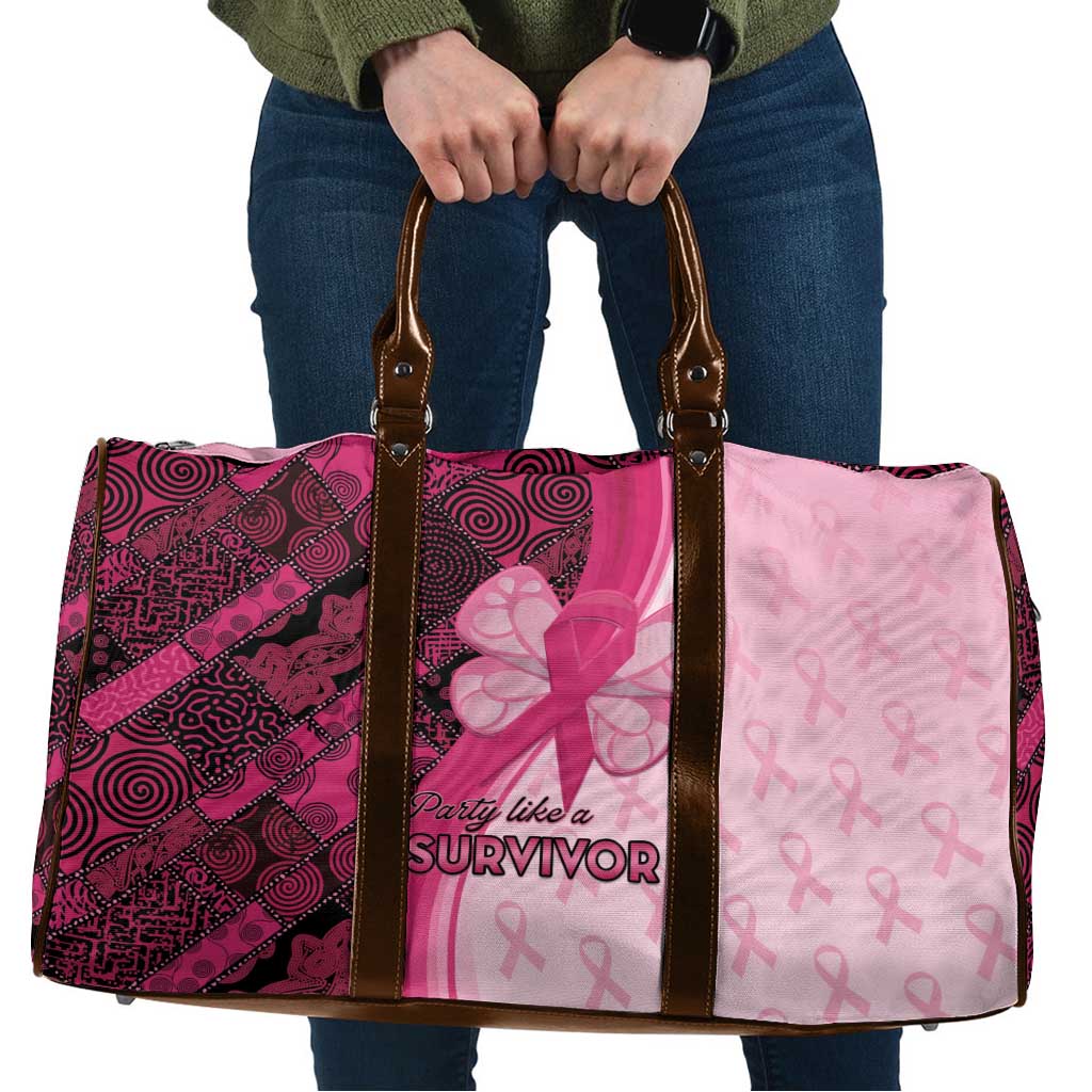 Breast Cancer Awareness Travel Bag Party Like A Survivor - Pink African Pattern - Wonder Print Shop