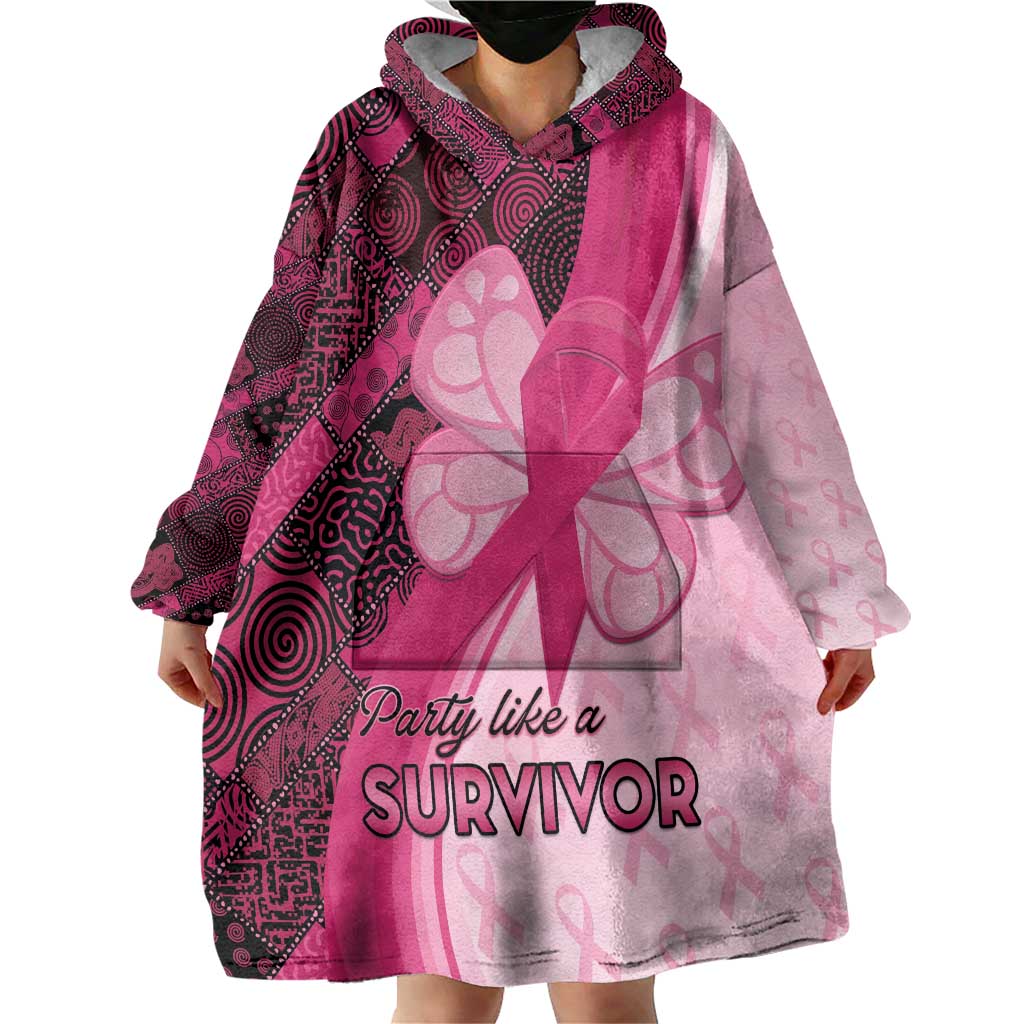 Breast Cancer Awareness Wearable Blanket Hoodie Party Like A Survivor - Pink African Pattern - Wonder Print Shop
