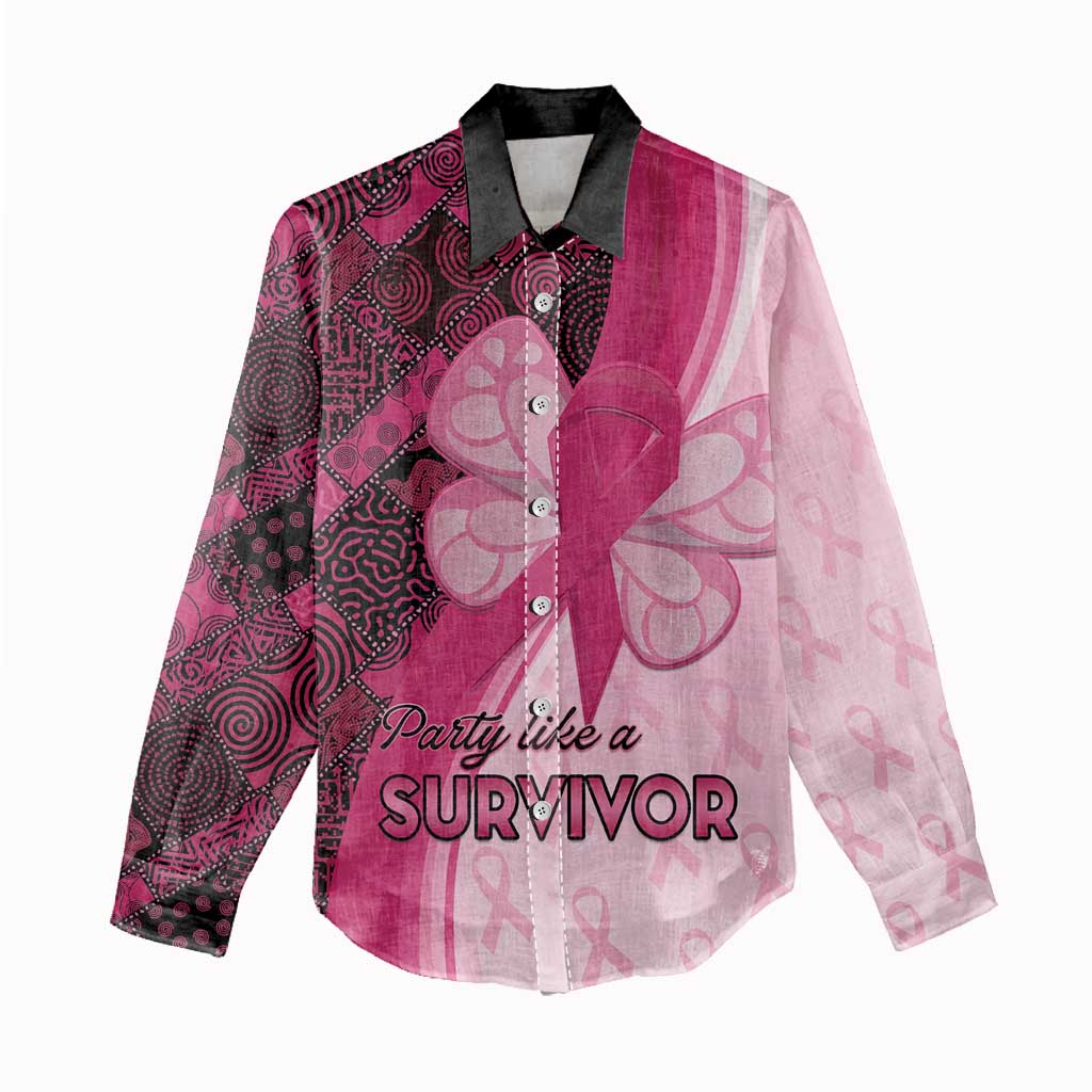Breast Cancer Awareness Women Casual Shirt Party Like A Survivor - Pink African Pattern - Wonder Print Shop