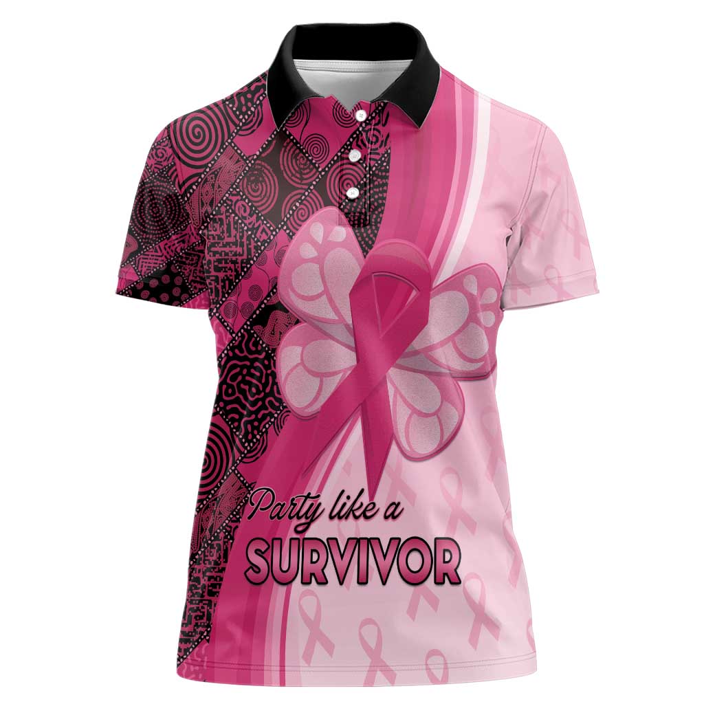 Breast Cancer Awareness Women Polo Shirt Party Like A Survivor - Pink African Pattern - Wonder Print Shop