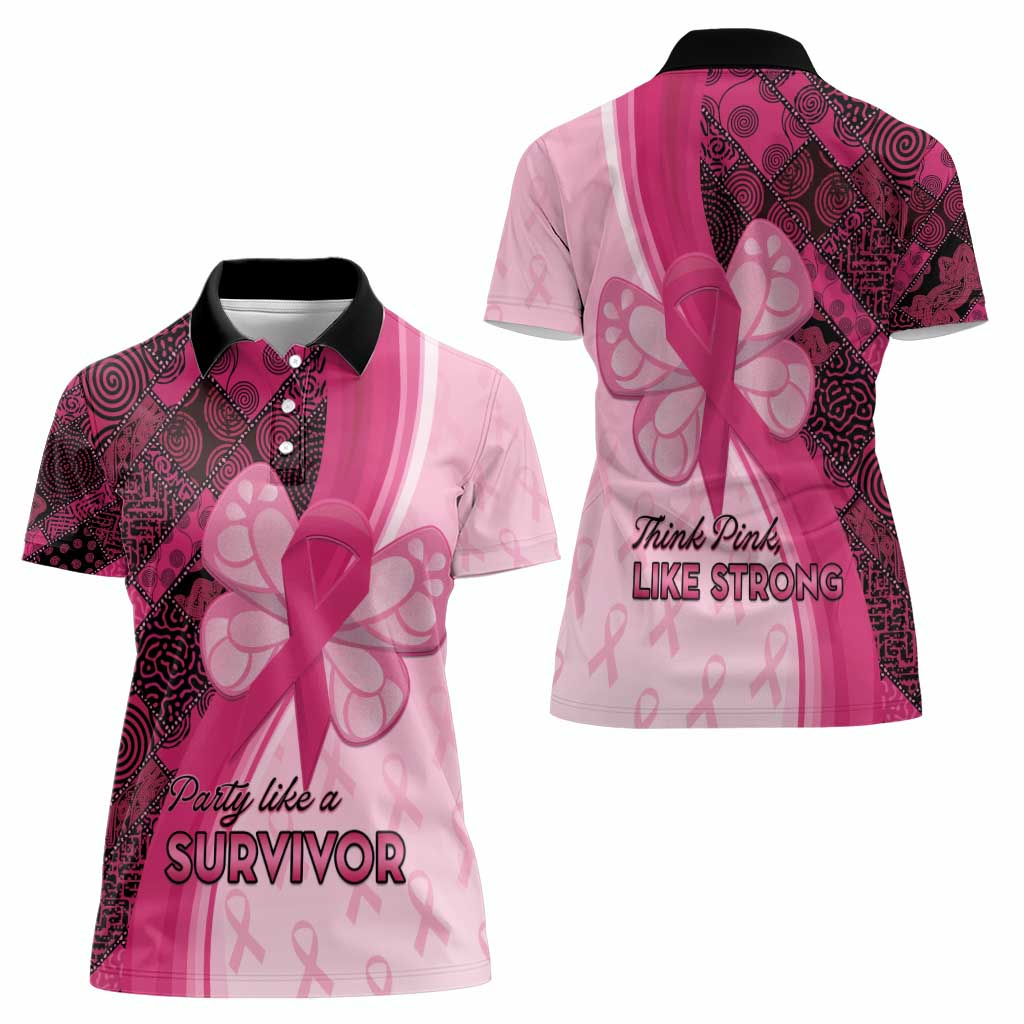 Breast Cancer Awareness Women Polo Shirt Party Like A Survivor - Pink African Pattern - Wonder Print Shop