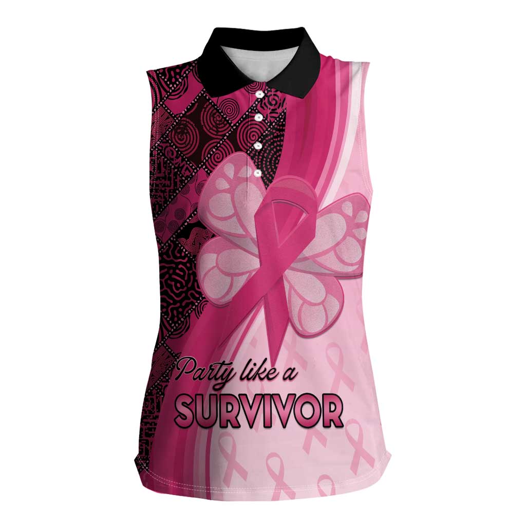 Breast Cancer Awareness Women Sleeveless Polo Shirt Party Like A Survivor - Pink African Pattern - Wonder Print Shop