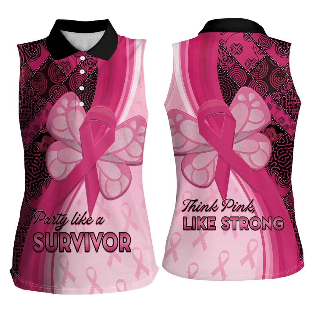 Breast Cancer Awareness Women Sleeveless Polo Shirt Party Like A Survivor - Pink African Pattern - Wonder Print Shop