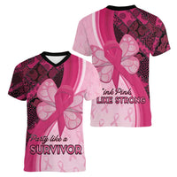 Breast Cancer Awareness Women V-Neck T-Shirt Party Like A Survivor - Pink African Pattern - Wonder Print Shop