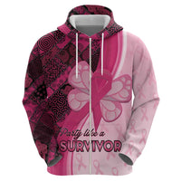 Breast Cancer Awareness Zip Hoodie Party Like A Survivor - Pink African Pattern - Wonder Print Shop