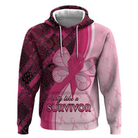 Breast Cancer Awareness Zip Hoodie Party Like A Survivor - Pink African Pattern - Wonder Print Shop