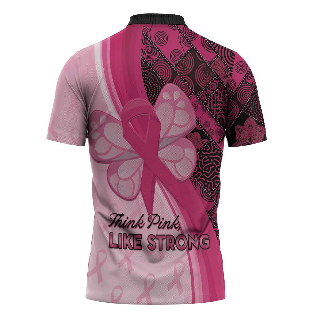 Breast Cancer Awareness Zipper Polo Shirt Party Like A Survivor - Pink African Pattern - Wonder Print Shop