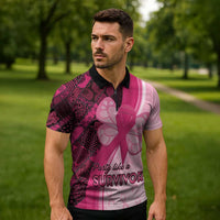 Breast Cancer Awareness Zipper Polo Shirt Party Like A Survivor - Pink African Pattern - Wonder Print Shop