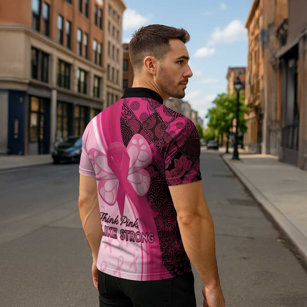 Breast Cancer Awareness Zipper Polo Shirt Party Like A Survivor - Pink African Pattern - Wonder Print Shop