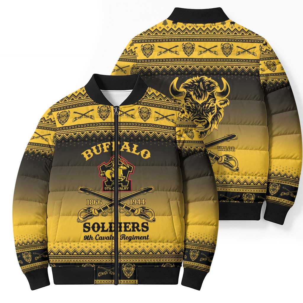 Buffalo Soldiers Christmas Bomber Puffer Jacket 9th Cavalry Regiment - Wonder Print Shop