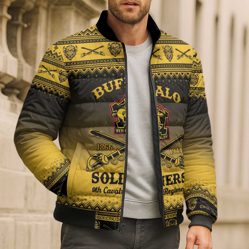 Buffalo Soldiers Christmas Bomber Puffer Jacket 9th Cavalry Regiment - Wonder Print Shop