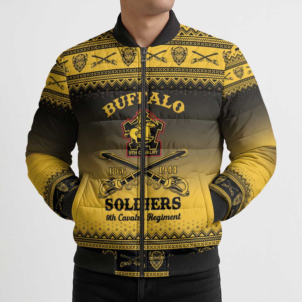 Buffalo Soldiers Christmas Bomber Puffer Jacket 9th Cavalry Regiment - Wonder Print Shop