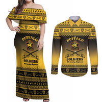 Buffalo Soldiers Christmas Couples Matching Off Shoulder Maxi Dress and Long Sleeve Button Shirt 9th Cavalry Regiment - Wonder Print Shop