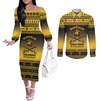 Buffalo Soldiers Christmas Couples Matching Off The Shoulder Long Sleeve Dress and Long Sleeve Button Shirt 9th Cavalry Regiment - Wonder Print Shop