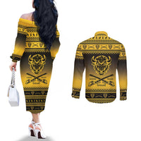 Buffalo Soldiers Christmas Couples Matching Off The Shoulder Long Sleeve Dress and Long Sleeve Button Shirt 9th Cavalry Regiment - Wonder Print Shop