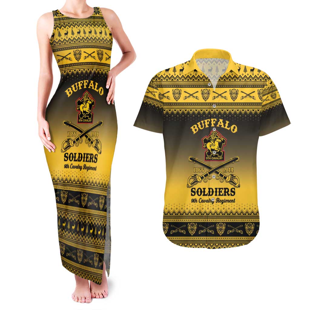 Buffalo Soldiers Christmas Couples Matching Tank Maxi Dress and Hawaiian Shirt 9th Cavalry Regiment - Wonder Print Shop