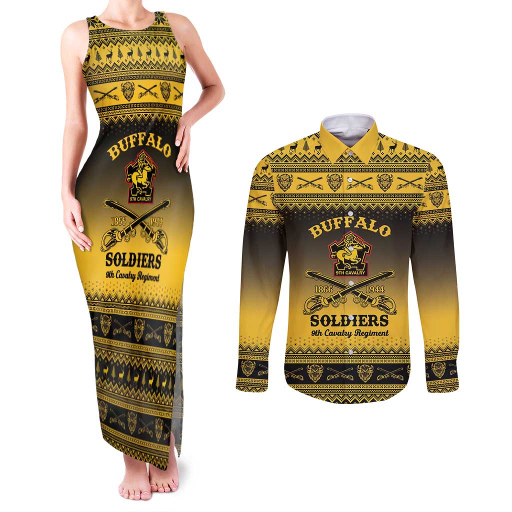 Buffalo Soldiers Christmas Couples Matching Tank Maxi Dress and Long Sleeve Button Shirt 9th Cavalry Regiment - Wonder Print Shop