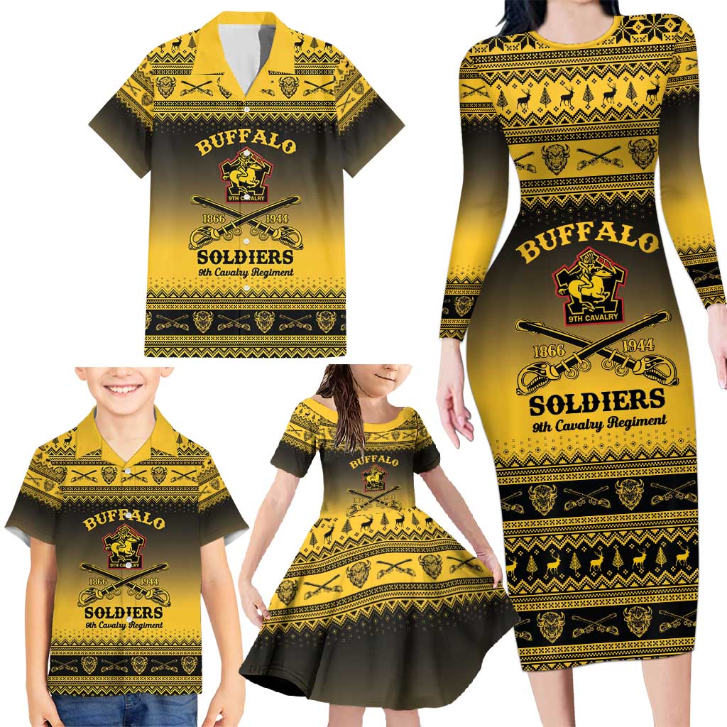 Buffalo Soldiers Christmas Family Matching Long Sleeve Bodycon Dress and Hawaiian Shirt 9th Cavalry Regiment - Wonder Print Shop
