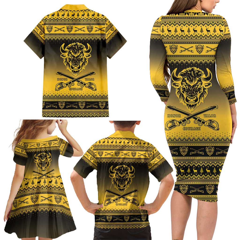 Buffalo Soldiers Christmas Family Matching Long Sleeve Bodycon Dress and Hawaiian Shirt 9th Cavalry Regiment - Wonder Print Shop