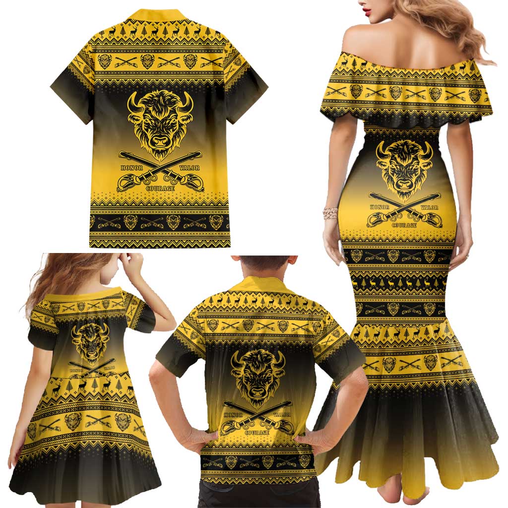 Buffalo Soldiers Christmas Family Matching Mermaid Dress and Hawaiian Shirt 9th Cavalry Regiment - Wonder Print Shop