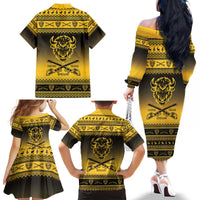 Buffalo Soldiers Christmas Family Matching Off The Shoulder Long Sleeve Dress and Hawaiian Shirt 9th Cavalry Regiment - Wonder Print Shop