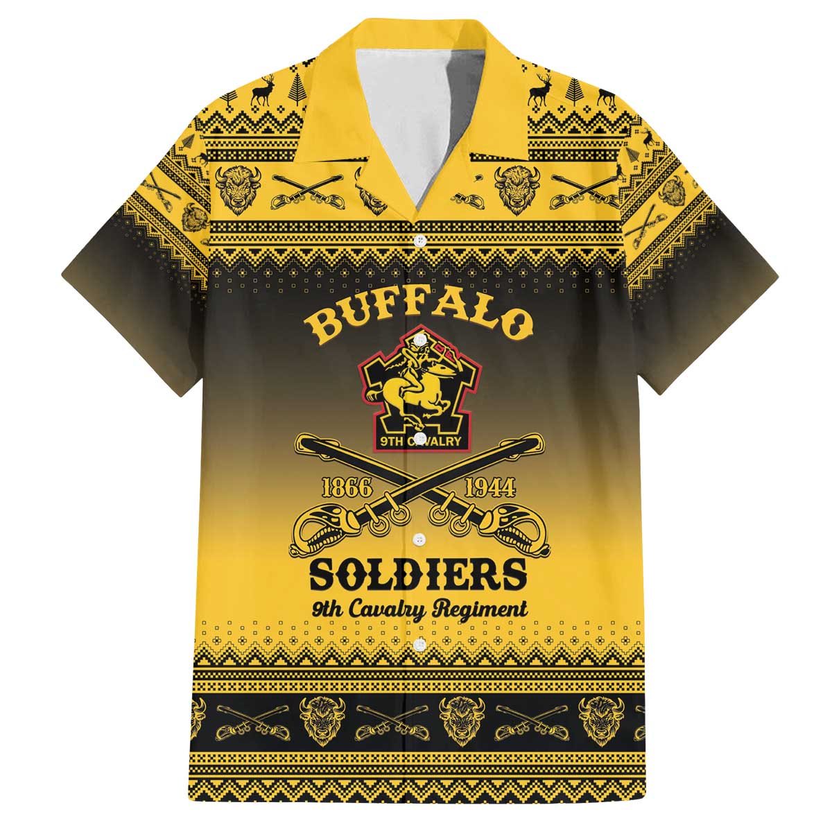 Buffalo Soldiers Christmas Family Matching Off The Shoulder Long Sleeve Dress and Hawaiian Shirt 9th Cavalry Regiment - Wonder Print Shop