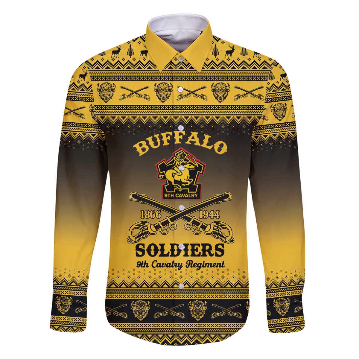 Buffalo Soldiers Christmas Family Matching Off The Shoulder Long Sleeve Dress and Hawaiian Shirt 9th Cavalry Regiment - Wonder Print Shop